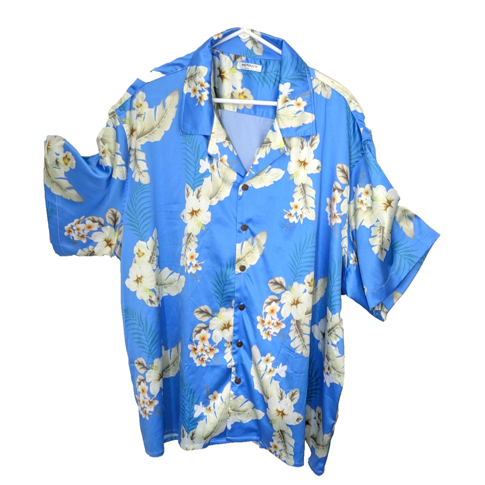 Mens Hawaiian Short Sleeve Shirt Blue White 3XL Travel Beach Resort Cruise